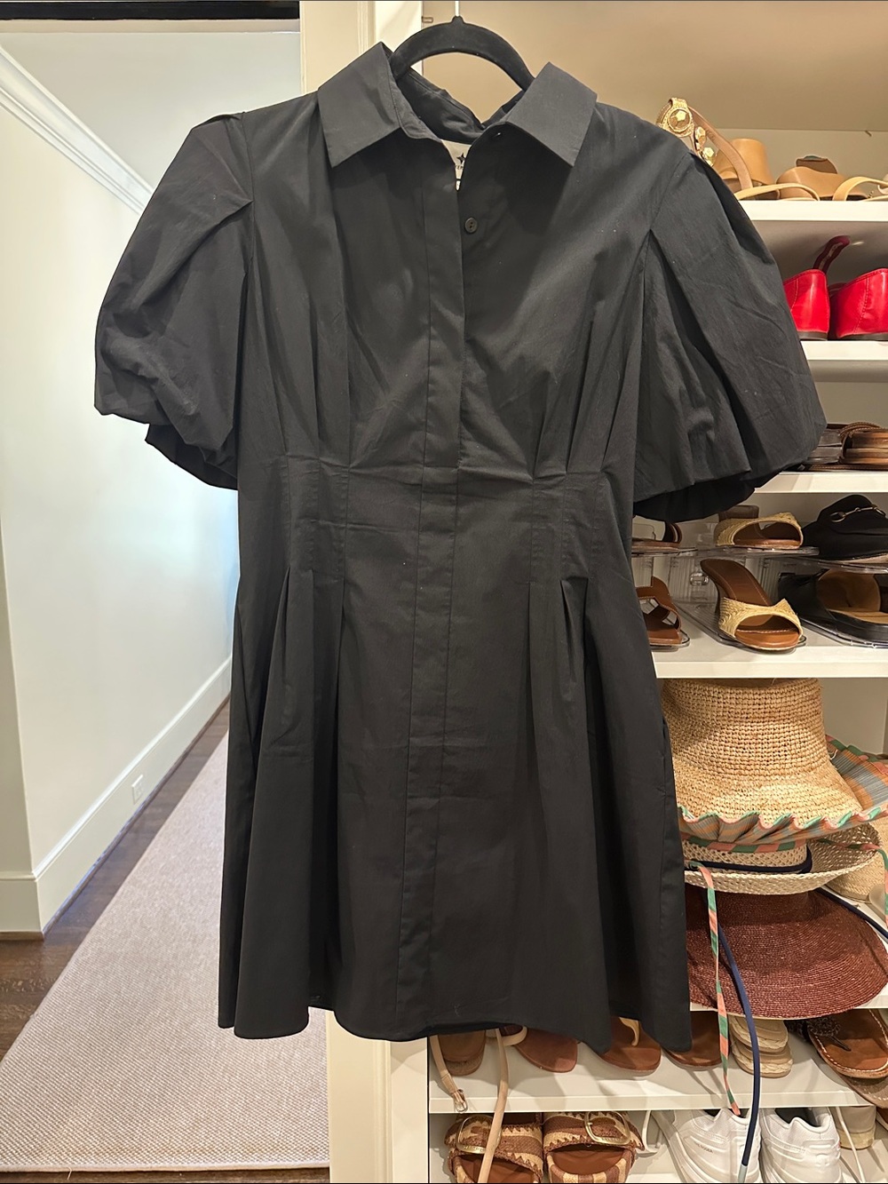 Tuckernuck Delaney Black Puff-Sleeve Shirt Dress
